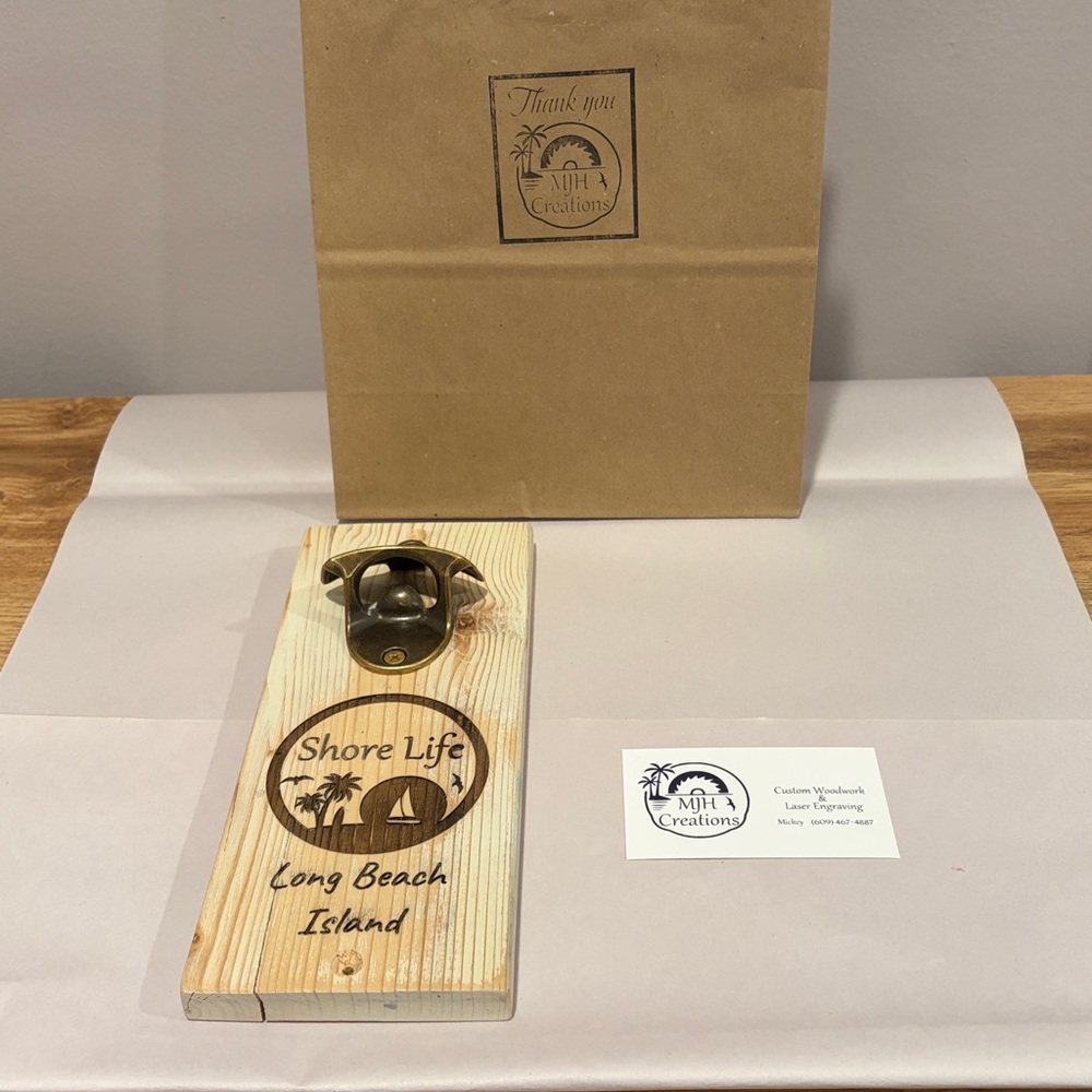 Handmade Wooden Wall-Mounted Bottle Opener with Magnetic Cap Catcher